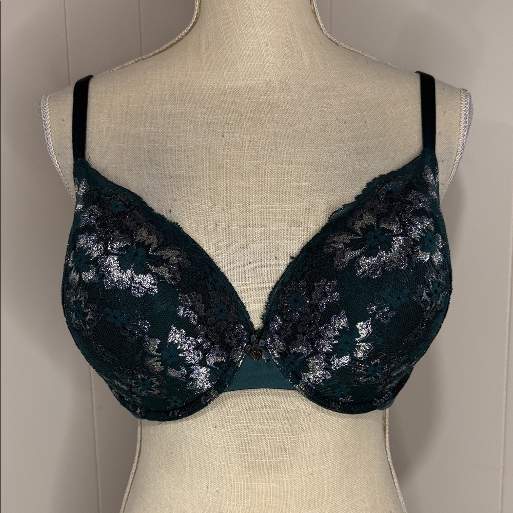 Victoria's Secret Dark Teal and Silver Lace Bra